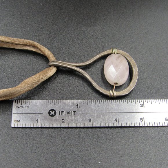 18" Sterling Silver Tarnished Rose Quartz Stone Pendant Necklace Vintage - Picture 6 of 7